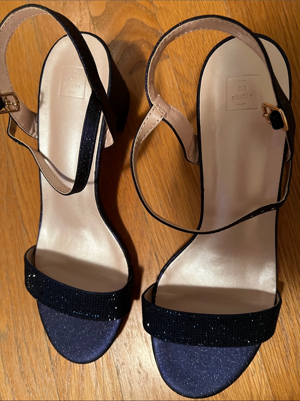 DB Studio Navy Glitter Block Heel Sandals
